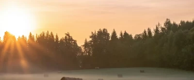 Lever de soleil d'automne dans la brume